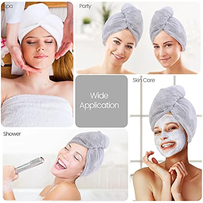Microfiber Hair Towel, Turbans for Wet Hair, Magic Instant Dry Towel Curly Anti Frizz Wrap Women, Super Absorbent Long Thick 2 Pack, White+gray - Image 2